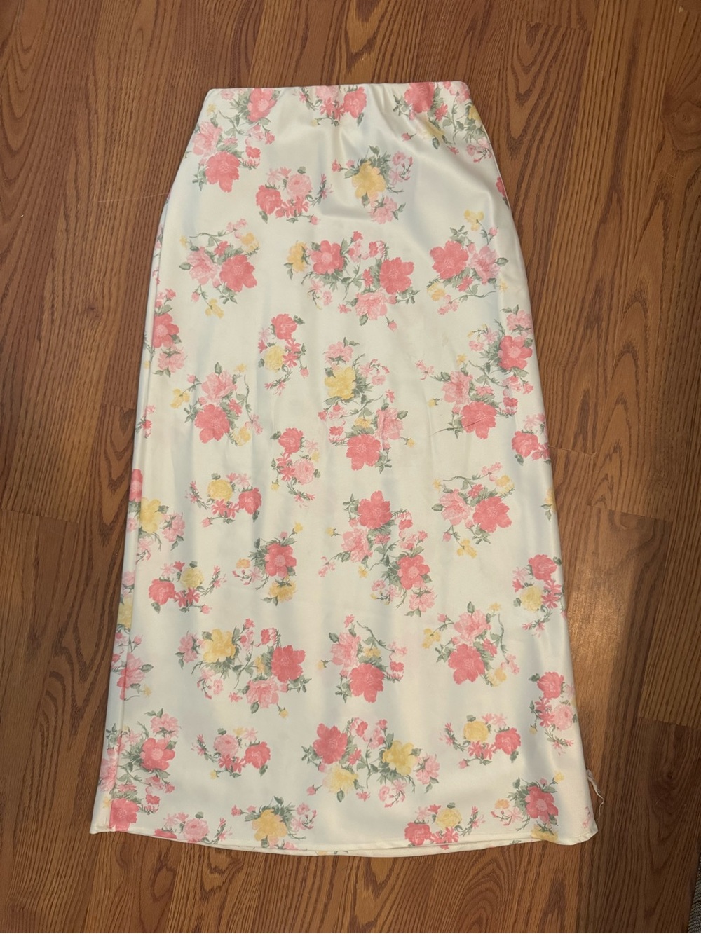 Floral Midi Skirt in White with Pink & Yellow Flowers